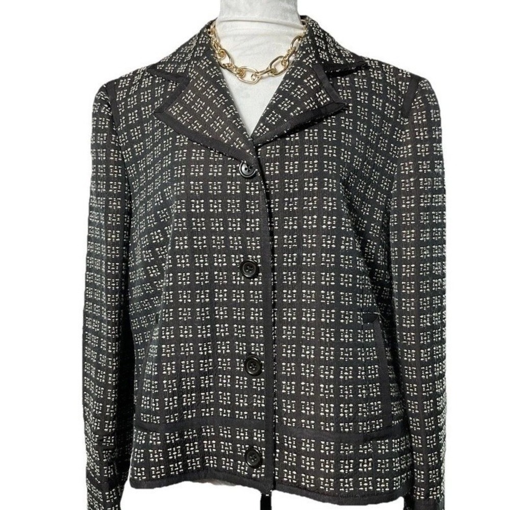 Ellen Tracy Jacket Lined Blazer Size 16 Black Gray Alpaca Wool Suit Top Work EUC